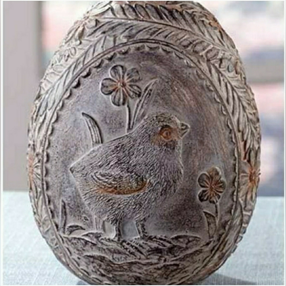 Embossed Chick Egg Bird Decor Oval Decorative Ceramic Spring Easter